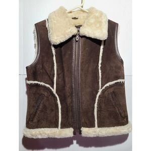 Steve Madden Suede Leather Sherpa Lined Vest Woman's Large